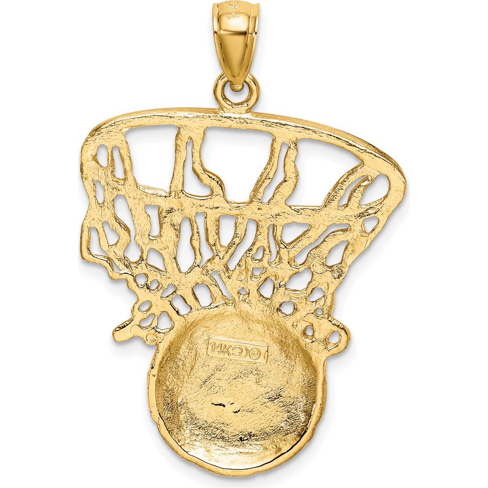 14K Yellow Gold Basketball and Net Pendant - 28.9mm Length by Oro Pregiato