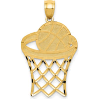 14K Yellow Gold Basketball Hoop Diamond Cut Pendant - 32mm Length by Oro Pregiato