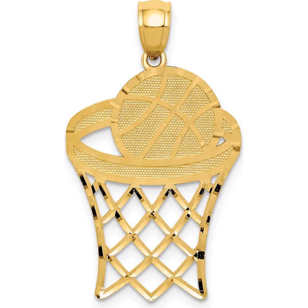 14K Yellow Gold Basketball Hoop Diamond Cut Pendant - 32mm Length by Oro Pregiato