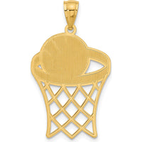 14K Yellow Gold Basketball Hoop Diamond Cut Pendant - 32mm Length by Oro Pregiato