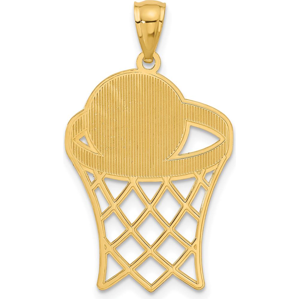 14K Yellow Gold Basketball Hoop Diamond Cut Pendant - 32mm Length by Oro Pregiato