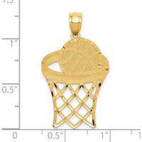 14K Yellow Gold Basketball Hoop Diamond Cut Pendant - 32mm Length by Oro Pregiato