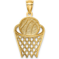 14K Yellow Gold Basketball in Hoop Pendant - Textured Gold Design by Oro Pregiato