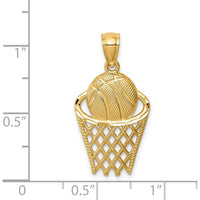 14K Yellow Gold Basketball in Hoop Pendant - Textured Gold Design by Oro Pregiato