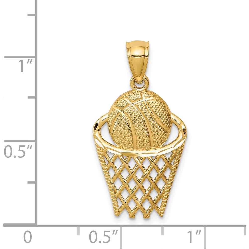 14K Yellow Gold Basketball in Hoop Pendant - Textured Gold Design by Oro Pregiato