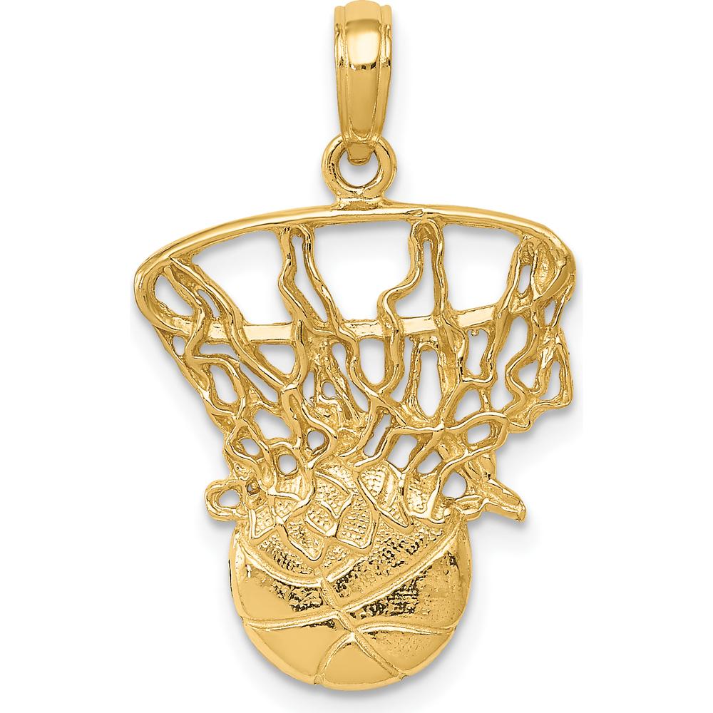 14K Yellow Gold Basketball Net Pendant - Textured Swoosh Design by Oro Pregiato