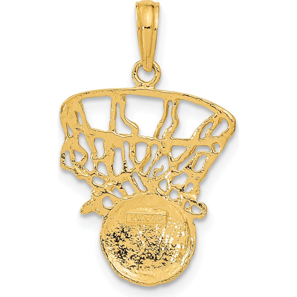 14K Yellow Gold Basketball Net Pendant - Textured Swoosh Design by Oro Pregiato