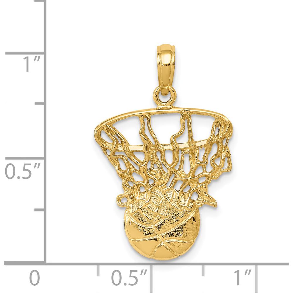 14K Yellow Gold Basketball Net Pendant - Textured Swoosh Design by Oro Pregiato