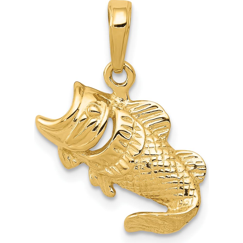 14K Yellow Gold Bass Fish Pendant Charm - 16.5mm Length by Oro Pregiato