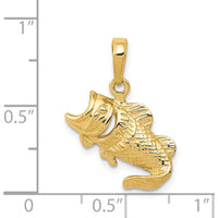 14K Yellow Gold Bass Fish Pendant Charm - 16.5mm Length by Oro Pregiato