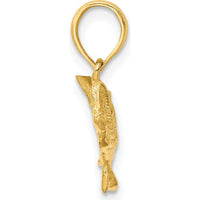 14K Yellow Gold Bass Fish Pendant with Polished Textured Finish - 17.5mm Length by Oro Pregiato