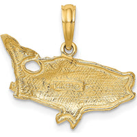 14K Yellow Gold Bass Fish Pendant with Polished Textured Finish - 17.5mm Length by Oro Pregiato