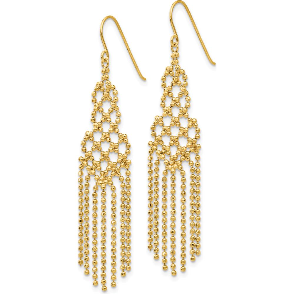 14K Yellow Gold Bead Chain Drop Earrings - 55mm Length by 0