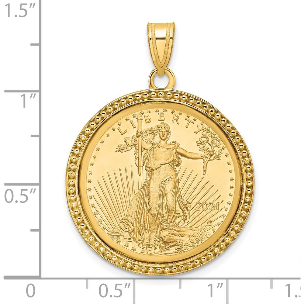 14K Yellow Gold Beaded American Eagle Coin Pendant with Polished Finish by Numis Coin Jewelry