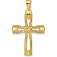 14K Yellow Gold Beaded and Polished Cross Pendant - 33.24mm Length by Oro Pregiato