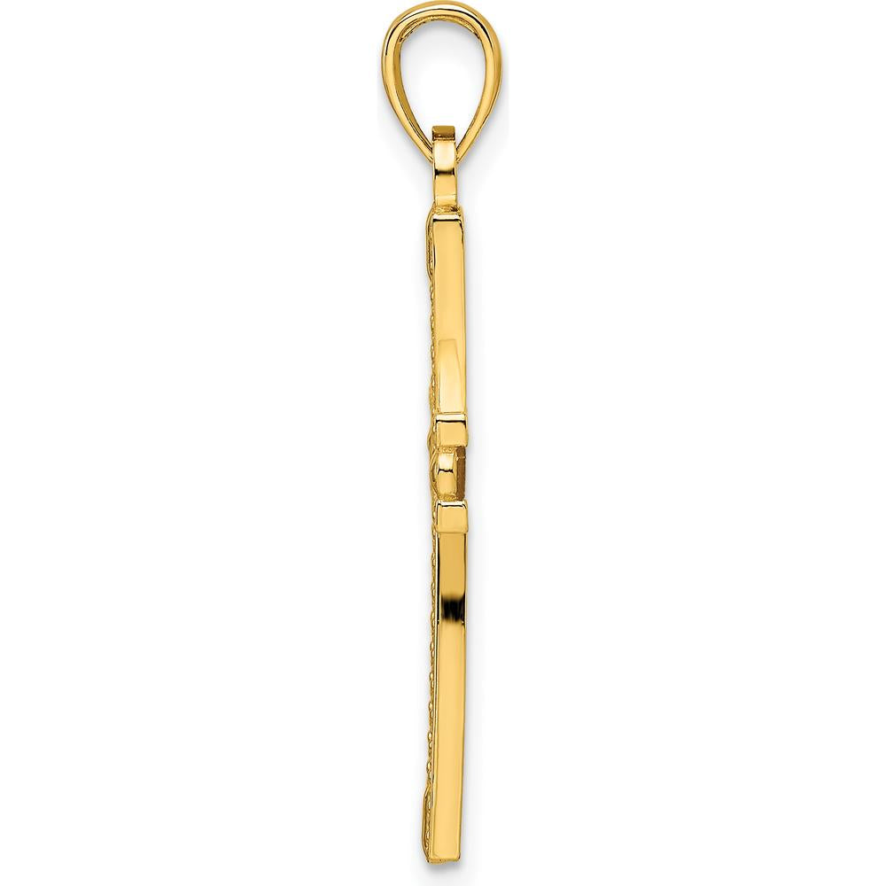 14K Yellow Gold Beaded and Polished Cross Pendant - 33.24mm Length by Oro Pregiato