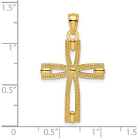 14K Yellow Gold Beaded and Polished Cross Pendant - 33.24mm Length by Oro Pregiato