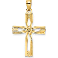 14K Yellow Gold Beaded and Polished Cross Pendant - 33.24mm Length by Oro Pregiato