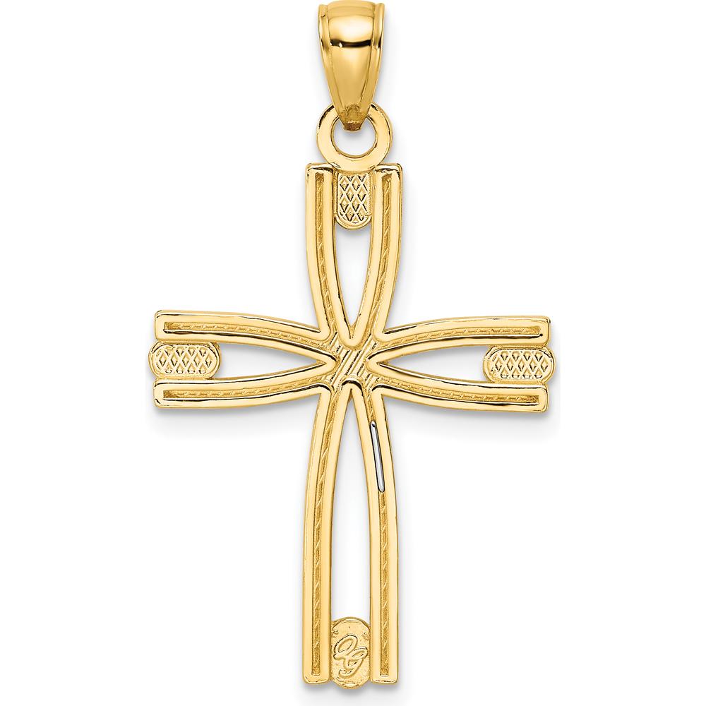 14K Yellow Gold Beaded and Polished Cross Pendant - 33.24mm Length by Oro Pregiato