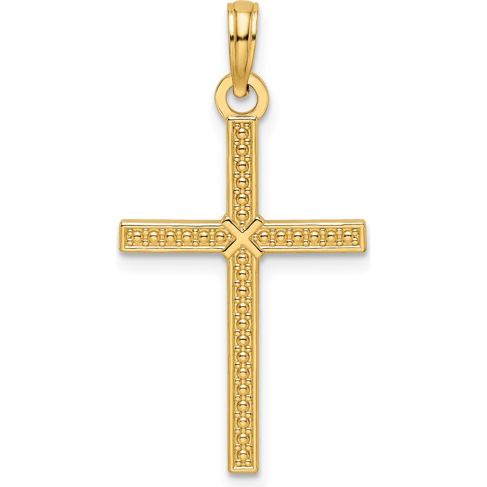 14K Yellow Gold Beaded and Polished Fancy Cross Pendant - 32.24mm Length by Oro Pregiato