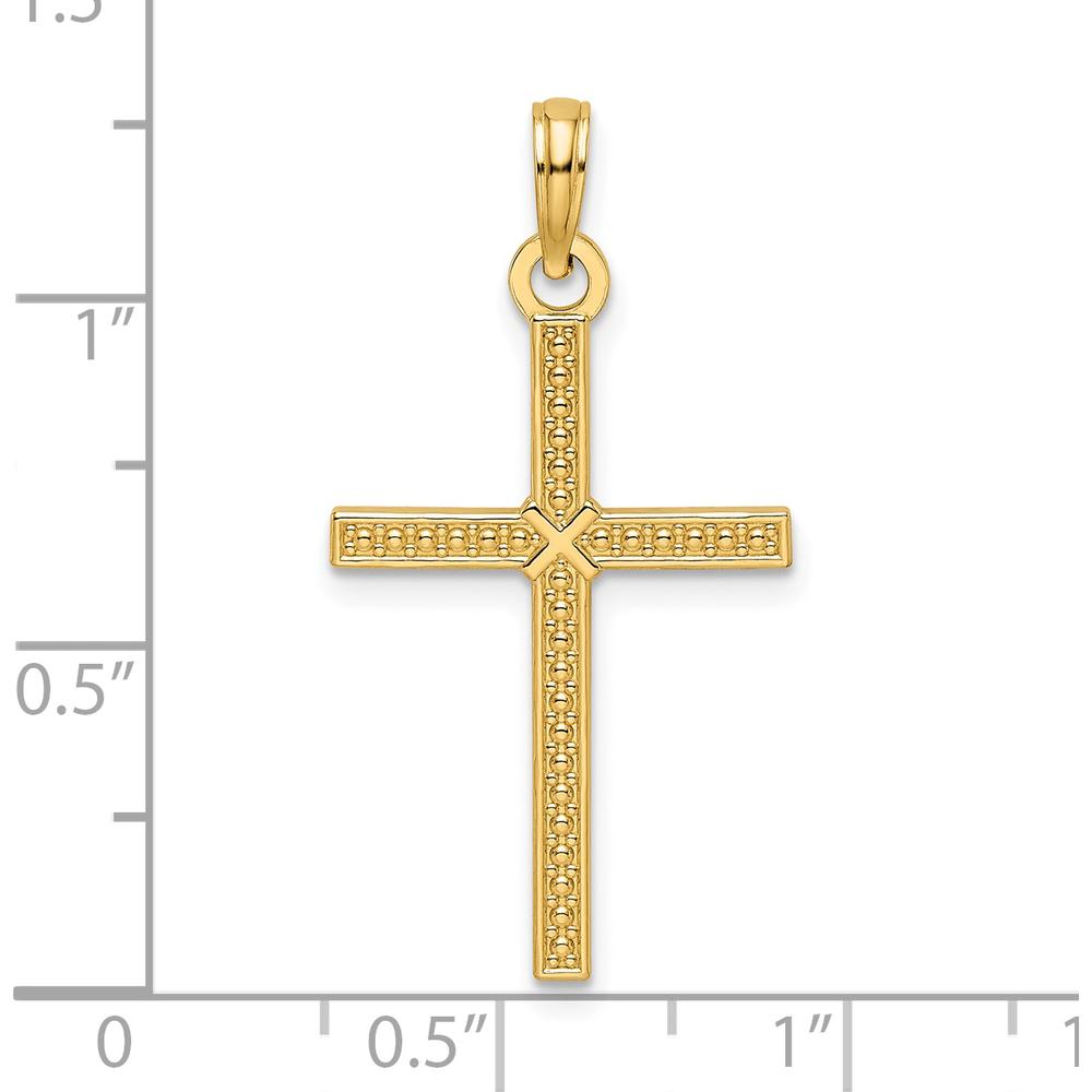 14K Yellow Gold Beaded and Polished Fancy Cross Pendant - 32.24mm Length by Oro Pregiato
