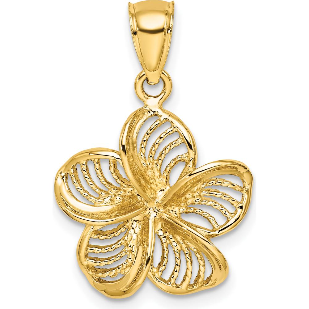 14K Yellow Gold Beaded and Polished Plumeria Flower Charm - 21.9mm Length by Oro Pregiato