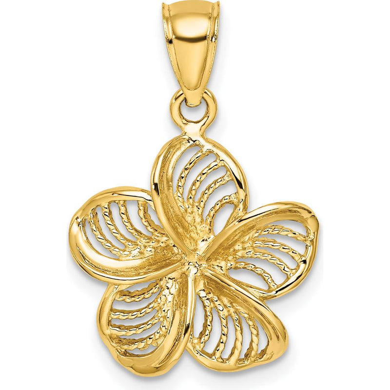 14K Yellow Gold Beaded and Polished Plumeria Flower Charm - 21.9mm Length by Oro Pregiato