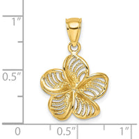 14K Yellow Gold Beaded and Polished Plumeria Flower Charm - 21.9mm Length by Oro Pregiato