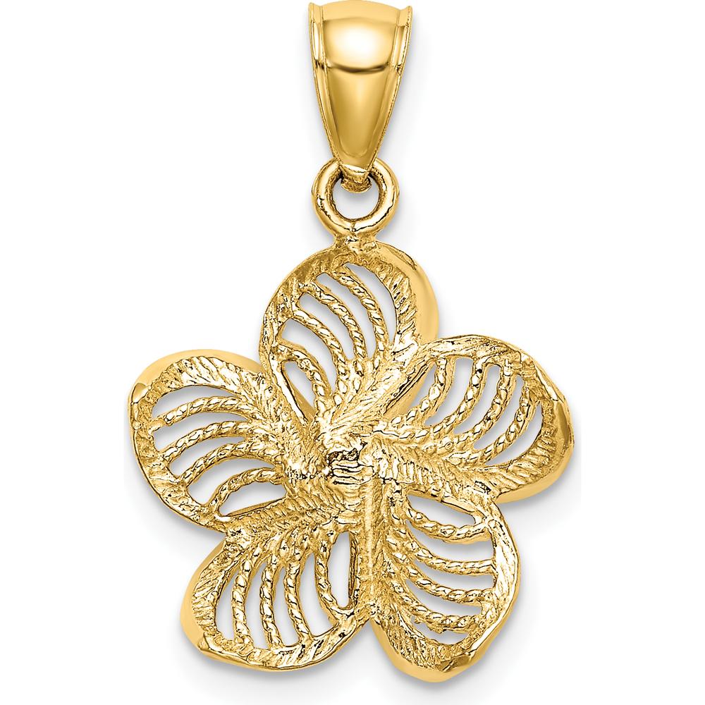 14K Yellow Gold Beaded and Polished Plumeria Flower Charm - 21.9mm Length by Oro Pregiato