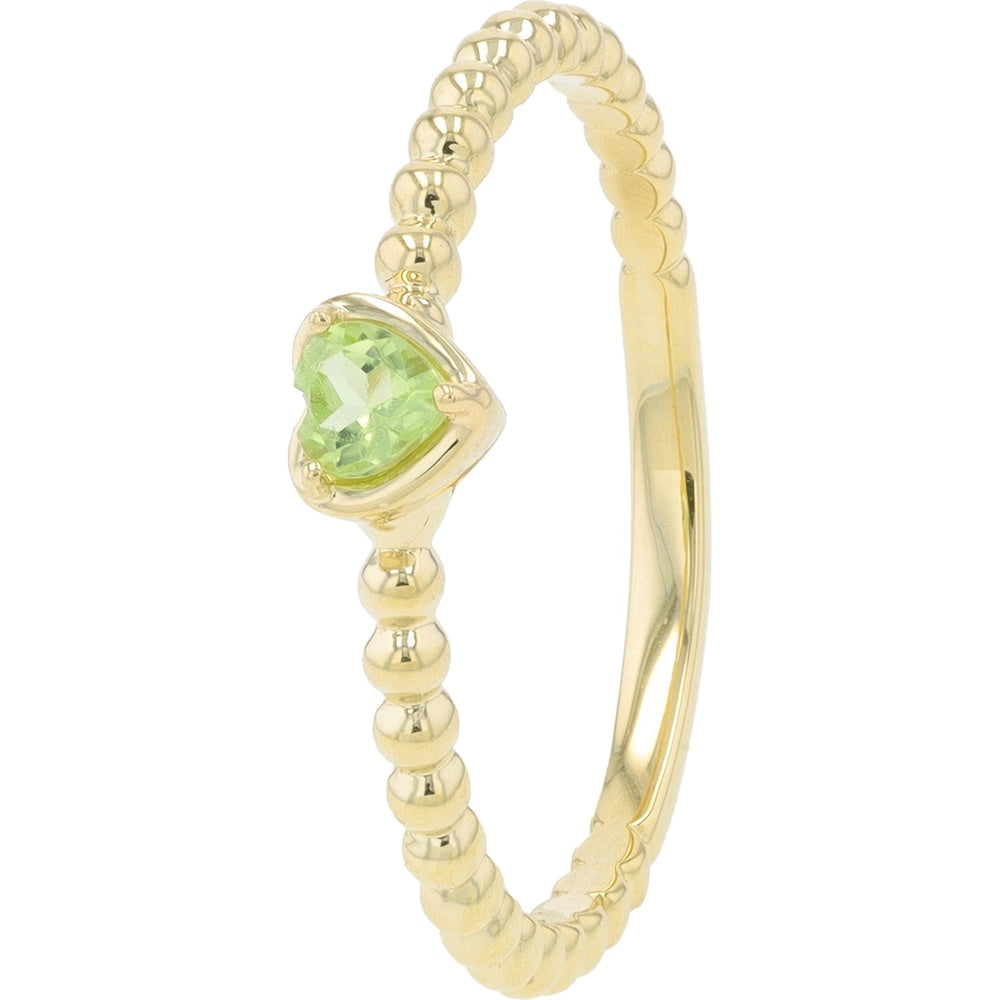 14K Yellow Gold Beaded Band Heart Ring with Faceted Peridot - 0.15 Carat Total Gem Weight