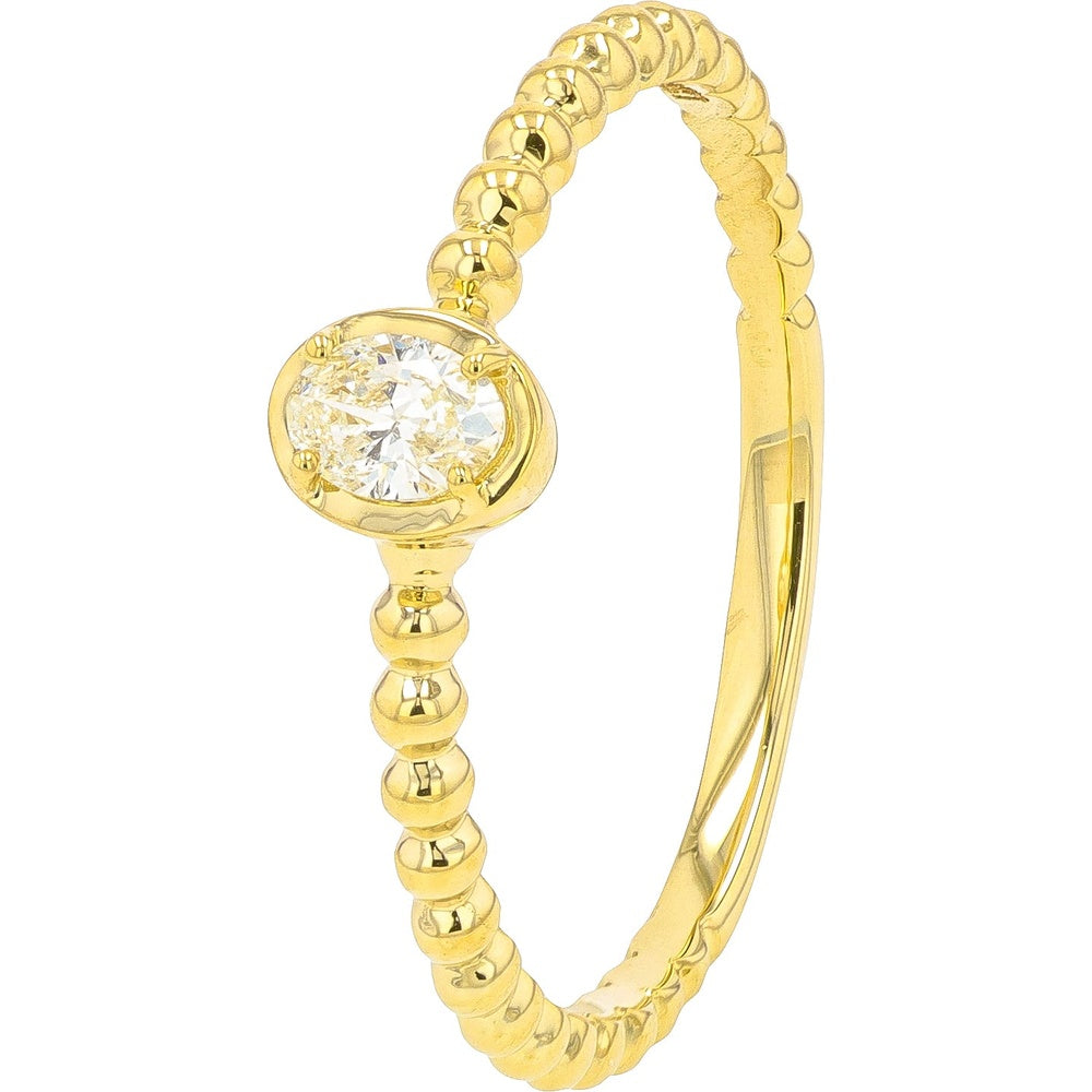 14K Yellow Gold Beaded Band Oval Diamond Solitaire Ring - 0.15 Carat Total Diamond Weight