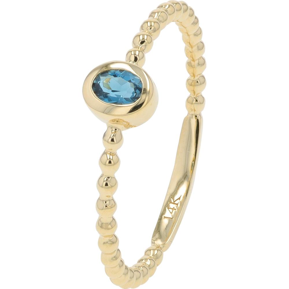 14K Yellow Gold Beaded Band Ring with 0.15 Carat London Blue Topaz Bezel Set