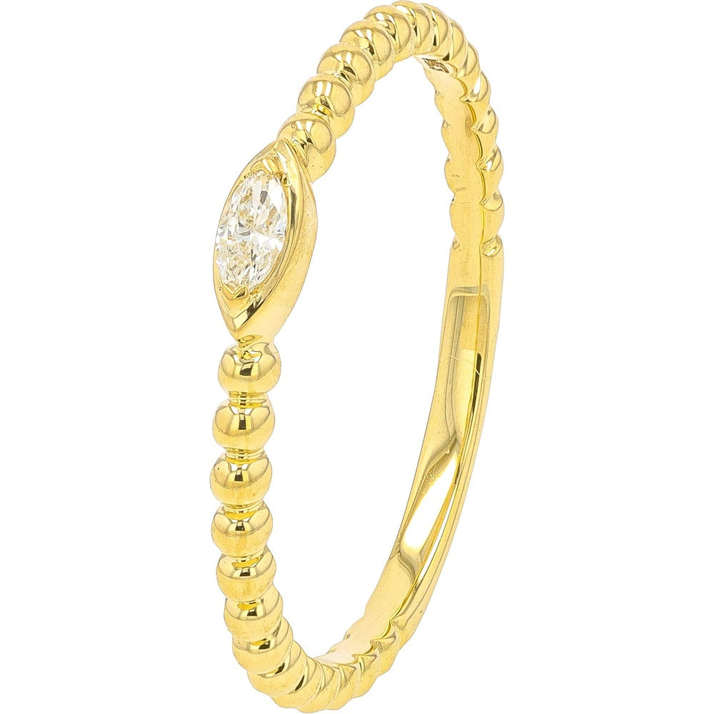 14K Yellow Gold Beaded Band Ring with Bezel-Set Marquise Diamond - 0.07 Carat Total Diamond Weight