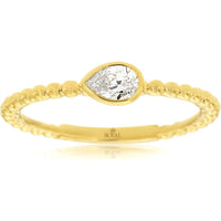 14K Yellow Gold Beaded Band Ring with Bezel-Set Pear Shaped Diamond - 0.21 Carat Total Diamond Weight - Royal Jewelry