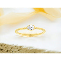 14K Yellow Gold Beaded Band Ring with Bezel-Set Pear Shaped Diamond - 0.21 Carat Total Diamond Weight - Royal Jewelry
