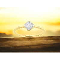 14K Yellow Gold Beaded Band Ring with Four-Leaf Clover Diamond Cluster - 0.10 Carat Total Diamond Weight - Royal Jewelry