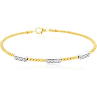 14K Yellow Gold Beaded Bangle Bracelet with Diamond Station Accents - 0.25 Carat Total Diamond Weight - Royal Jewelry