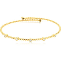 14K Yellow Gold Beaded Bangle Bracelet with Round Diamond Stations - 0.22 Carat Total Diamond Weight - Royal Jewelry