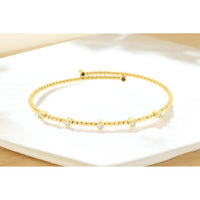 14K Yellow Gold Beaded Bangle Bracelet with Round Diamond Stations - 0.22 Carat Total Diamond Weight - Royal Jewelry