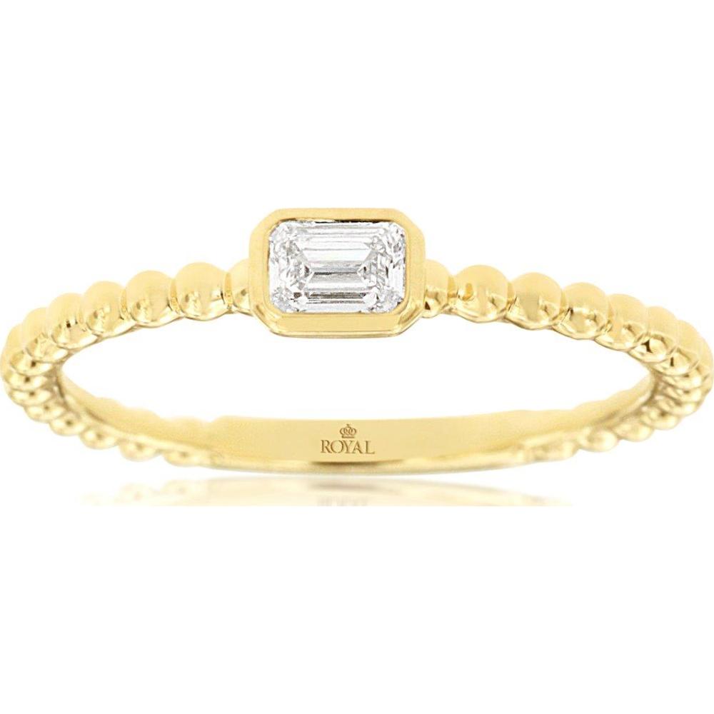14K Yellow Gold Beaded Bubble Band Engagement Ring with Bezel Set Emerald Cut Diamond - 0.20 Carat Total Diamond Weight - Royal Jewelry