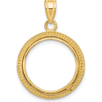 14K Yellow Gold Beaded Coin Bezel Pendant for 1/10 oz. American Eagle Coin - 28.3mm Length by Numis Coin Jewelry