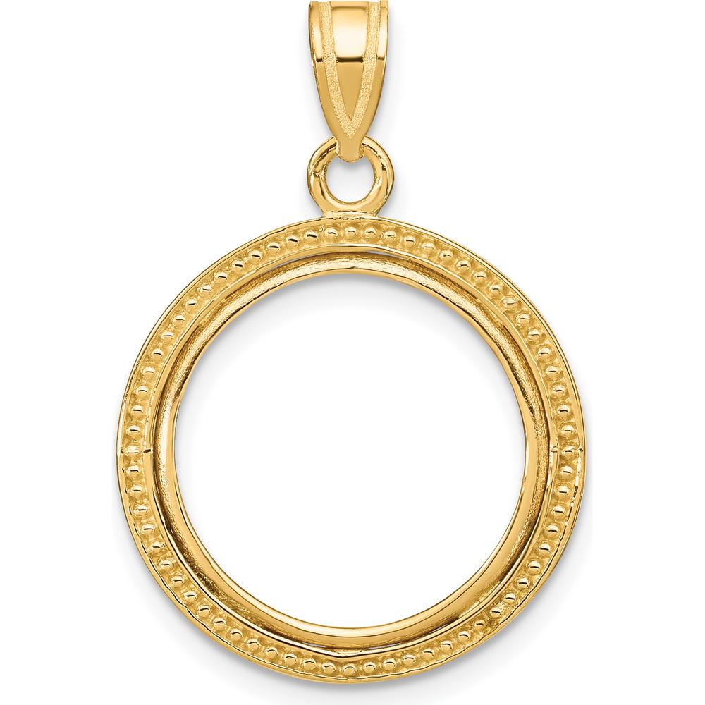 14K Yellow Gold Beaded Coin Bezel Pendant for 1/10 oz. American Eagle Coin - 28.3mm Length by Numis Coin Jewelry