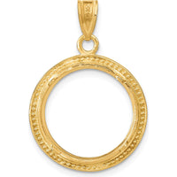 14K Yellow Gold Beaded Coin Bezel Pendant for 1/10 oz. American Eagle Coin - 28.3mm Length by Numis Coin Jewelry