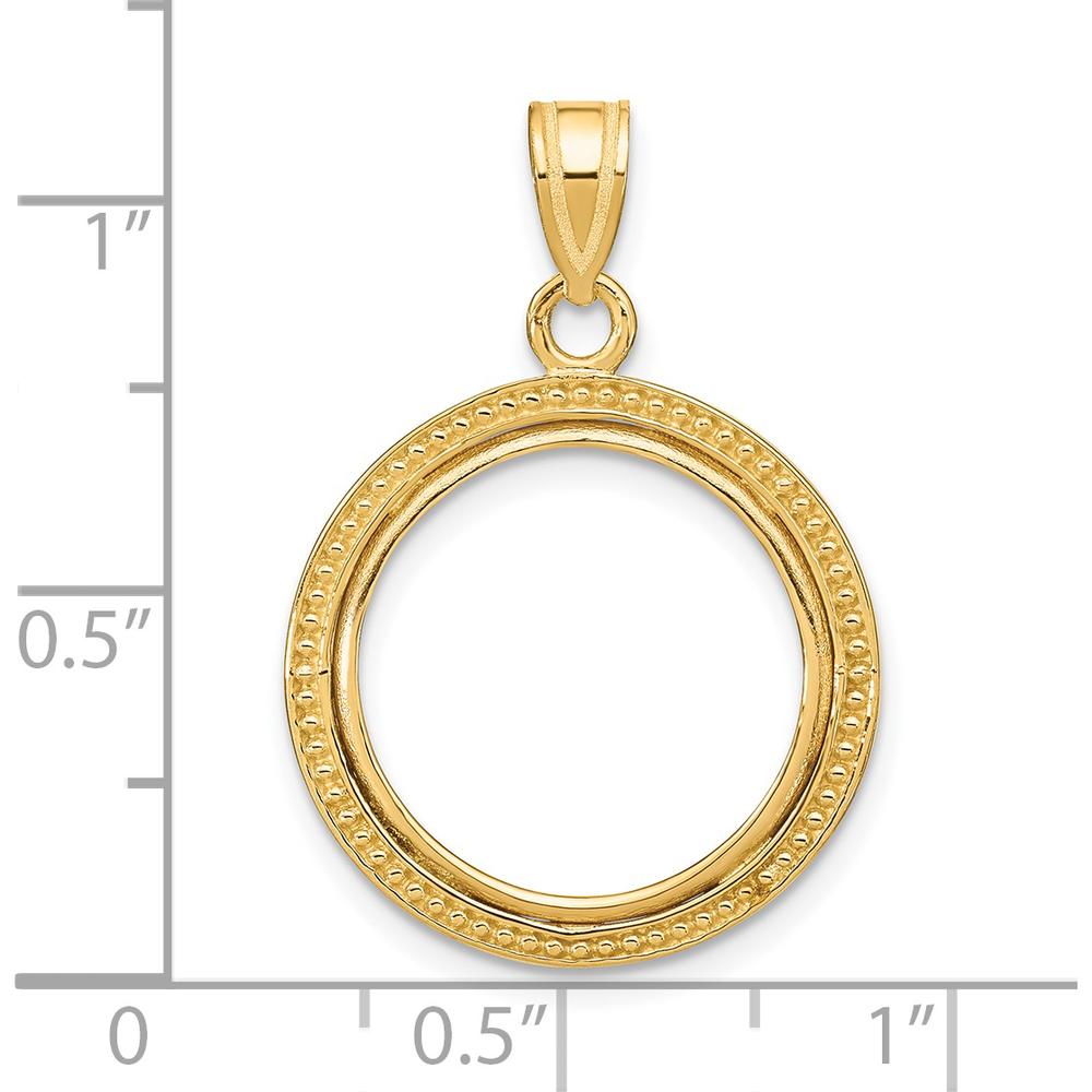 14K Yellow Gold Beaded Coin Bezel Pendant for 1/10 oz. American Eagle Coin - 28.3mm Length by Numis Coin Jewelry