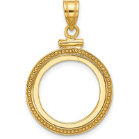 14K Yellow Gold Beaded Coin Bezel Pendant with Screw Top - Holds 1/10 oz. American Eagle Coin by Numis Coin Jewelry