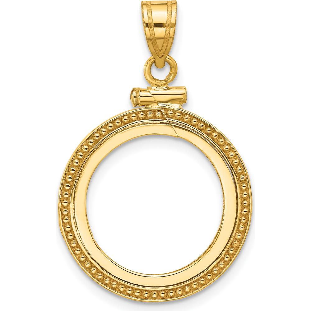 14K Yellow Gold Beaded Coin Bezel Pendant with Screw Top - Holds 1/10 oz. American Eagle Coin by Numis Coin Jewelry