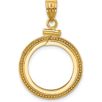 14K Yellow Gold Beaded Coin Bezel Pendant with Screw Top - Holds 1/10 oz. American Eagle Coin by Numis Coin Jewelry