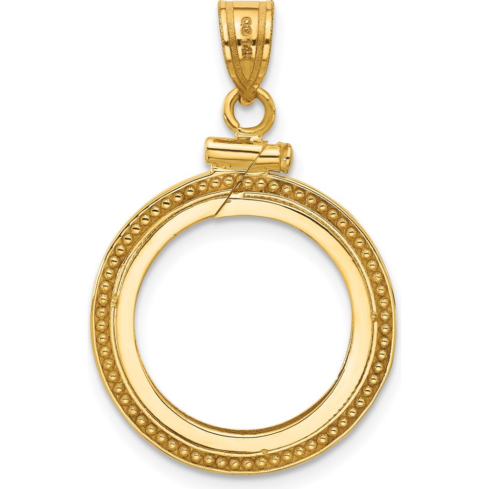 14K Yellow Gold Beaded Coin Bezel Pendant with Screw Top - Holds 1/10 oz. American Eagle Coin by Numis Coin Jewelry