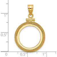 14K Yellow Gold Beaded Coin Bezel Pendant with Screw Top - Holds 1/10 oz. American Eagle Coin by Numis Coin Jewelry