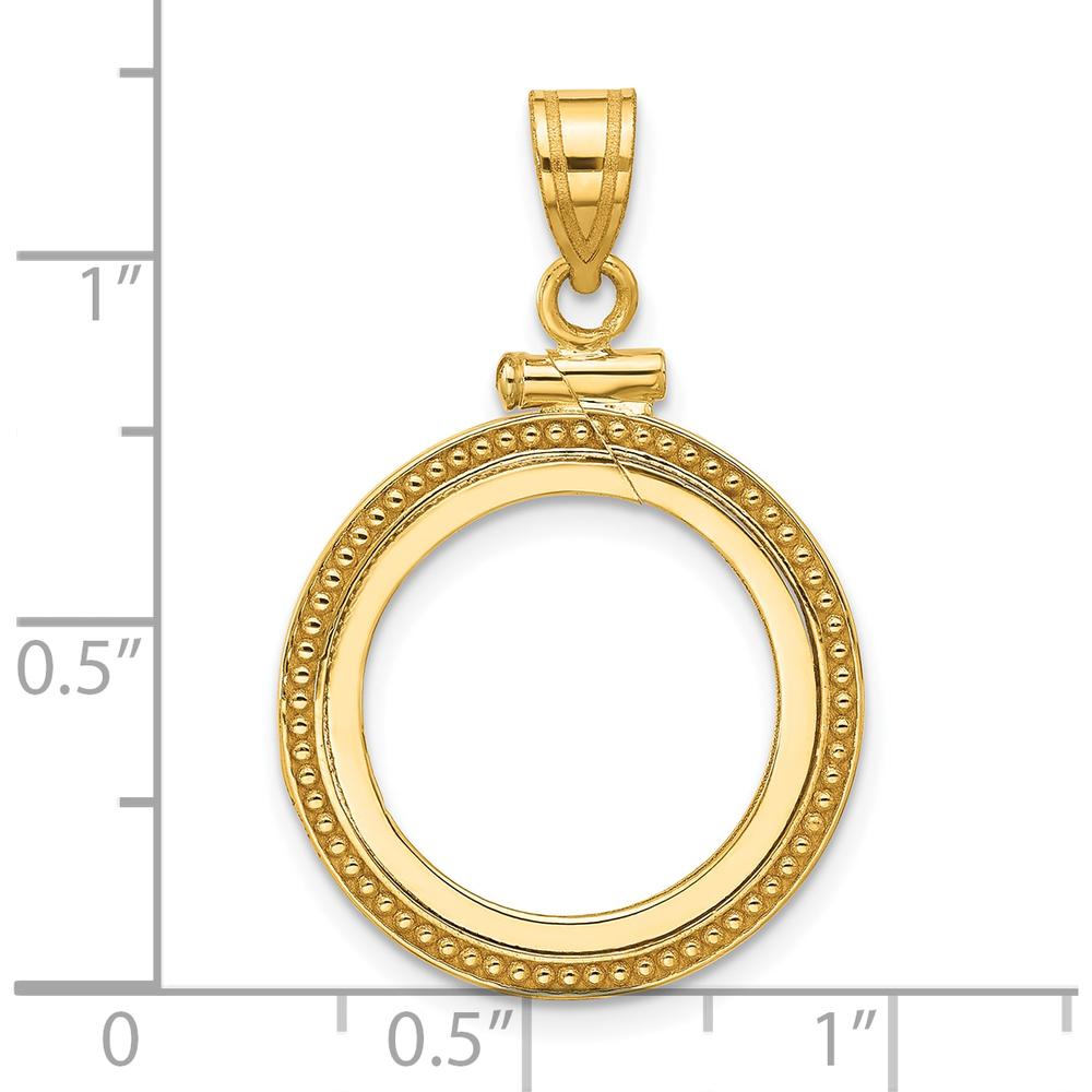 14K Yellow Gold Beaded Coin Bezel Pendant with Screw Top - Holds 1/10 oz. American Eagle Coin by Numis Coin Jewelry